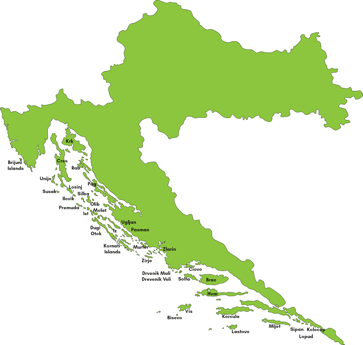 Map Of The Croatian Islands See Where The Islands Are Visit Croatia   Map Croatian Islands 1500x1424 